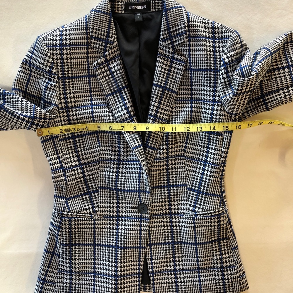Express Herringbone Lined Stretch Blazer Black Wh… - image 8